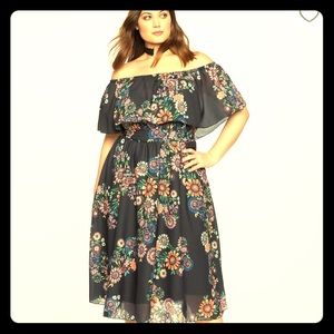 Printed Off Shoulder Midi Dress - Fun & Flirty!